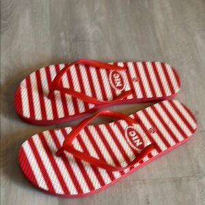 Red and White Striped Flip Flops